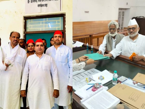 Samajwadi Party leaders Dharmendra Yadav and Asim Raza file their nomination papers
