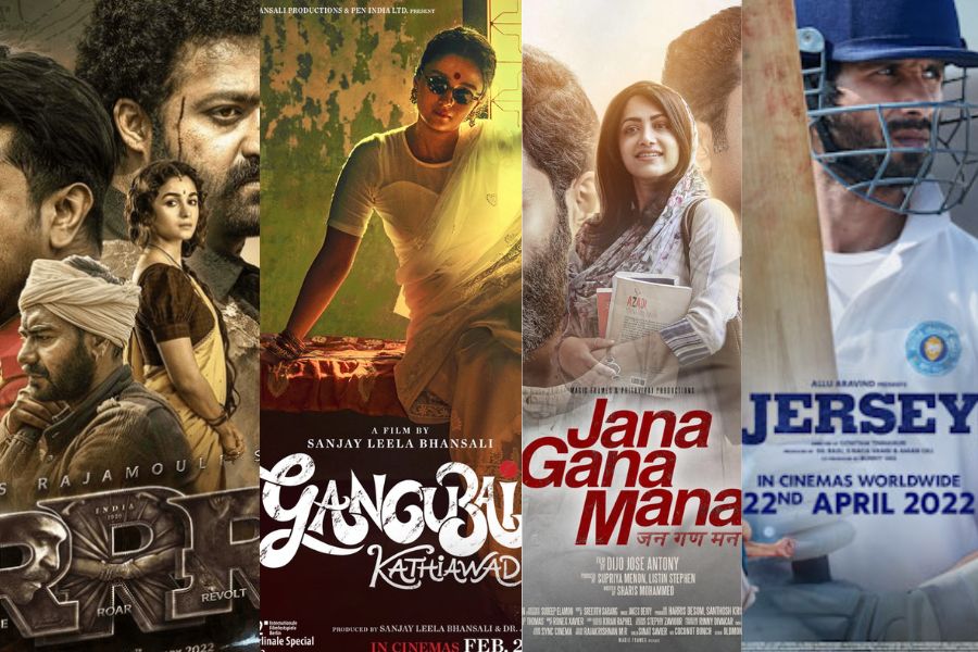 Movie posters: ‘RRR’ (Hindi), ‘Gangubai Kathiawadi’, 'Jana Gana Mana' and ‘Jersey’