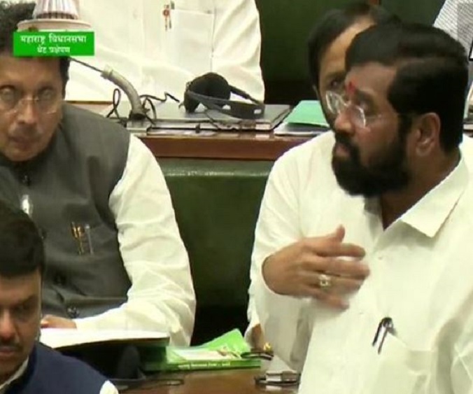 Maharashtra CM Eknath Shinde (right) gets emotional while addressing the Assembly