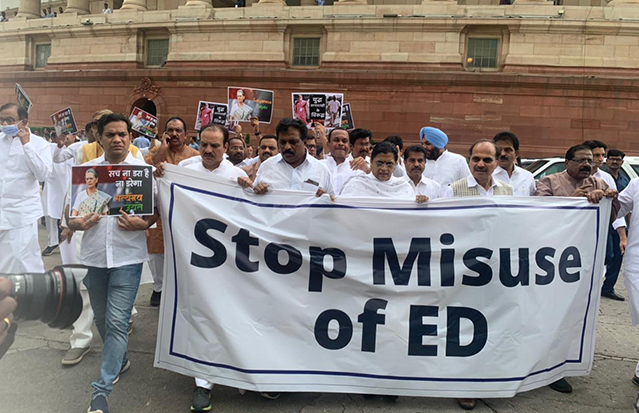 Congress MPs stage a protest in Parliament