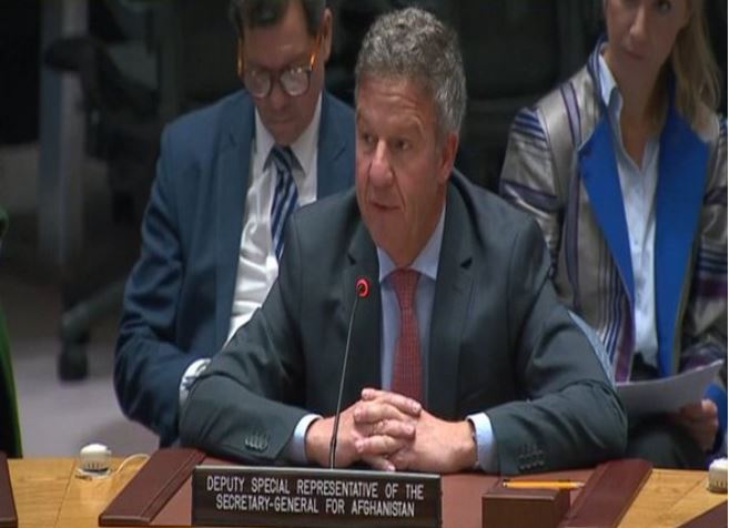 UN envoy for Afghanistan Markus Potzel at a Security Council briefing on Tuesday