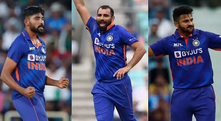 Mohammed Siraj (Left), Mohammed Shami (Centre) and Shardul Thakur (Right)