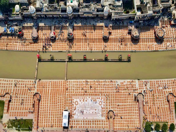 The aerial view of Sarayu Ghat in Ayodhya before Deepotsav festival