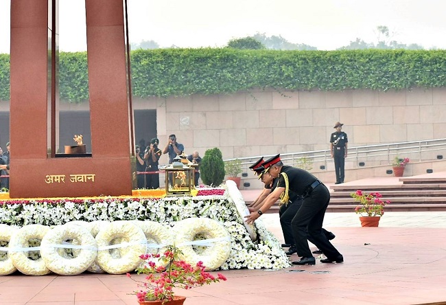 CDS General Anil Chauhan lays wreath at National War Memorial on Infantry Day