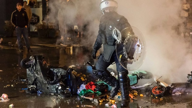 Clashes in Brussels after the World Cup football match between Belgium and Morocco - Brussels, Belgium