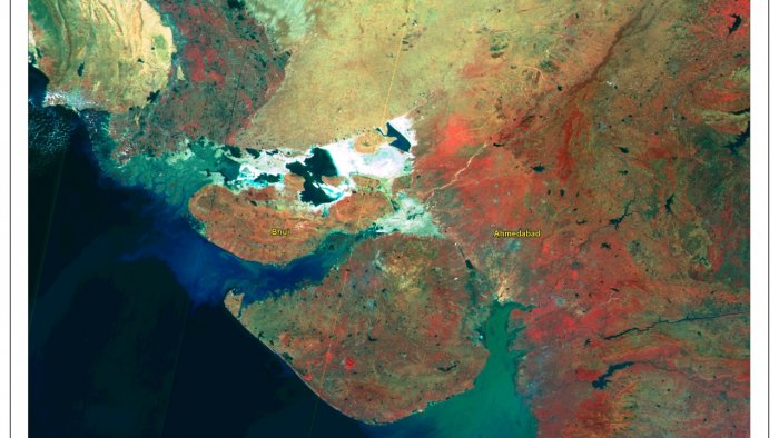 Satellite images of Kutch region of Gujarat and the Arabian sea