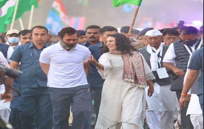 Rahul Gandhi and Swara Bhasker at Bharat Jodo Yatra in Ujjain