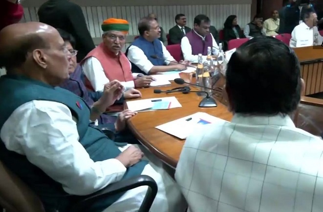 Defence Minister Rajnath Singh chairs the All Party Meeting