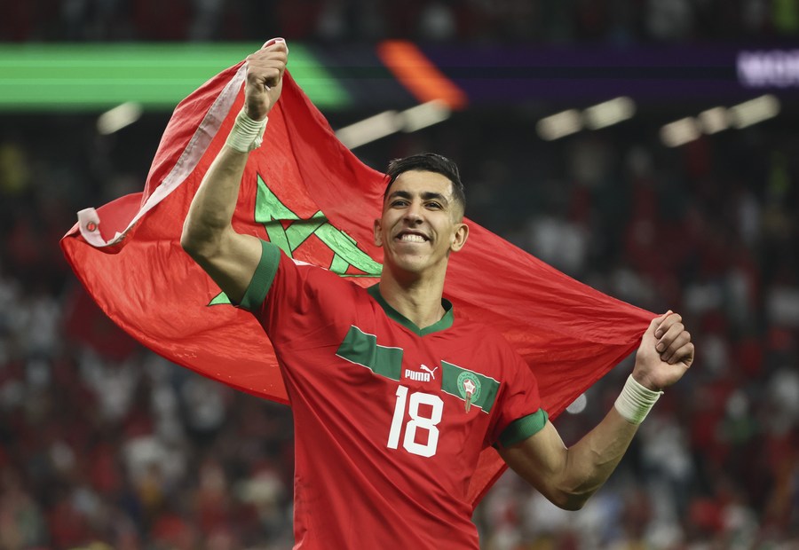 Jawad El Yamiq of Morocco celebrates after the Round of 16 match against Spain