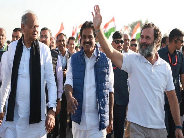 Rahul Gandhi (right) leading the Padyatra in Dausa