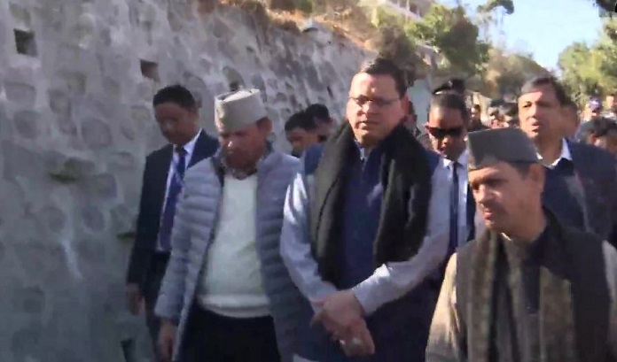 CM Pushkar Singh Dhami conducts a ground inspection of the affected areas in Joshimath