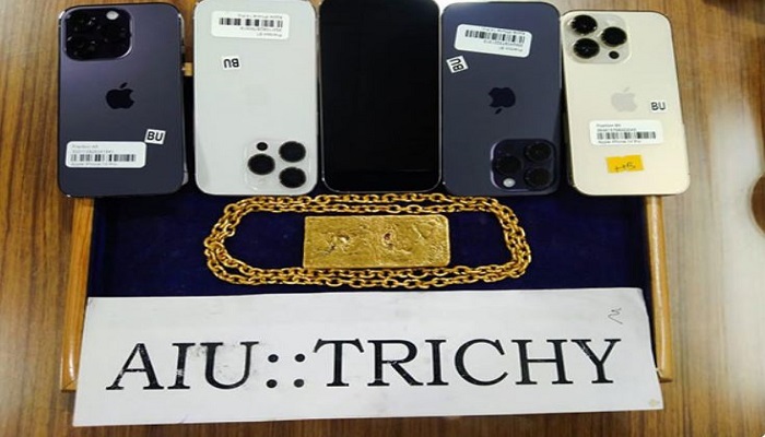 Gold and mobile phones seized at Trichy International Airport