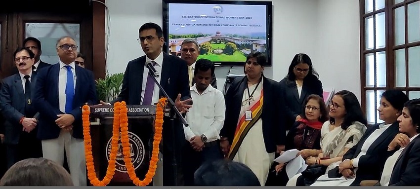 Chief Justice D Y Chandrachud speaks at an event