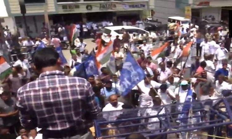 Congress workers protest in Wayanad, Kerala