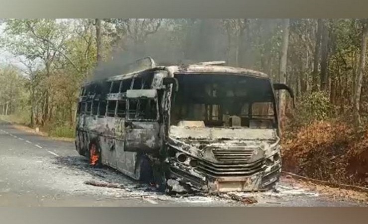 Naxalites torch passenger bus in Dantewada
