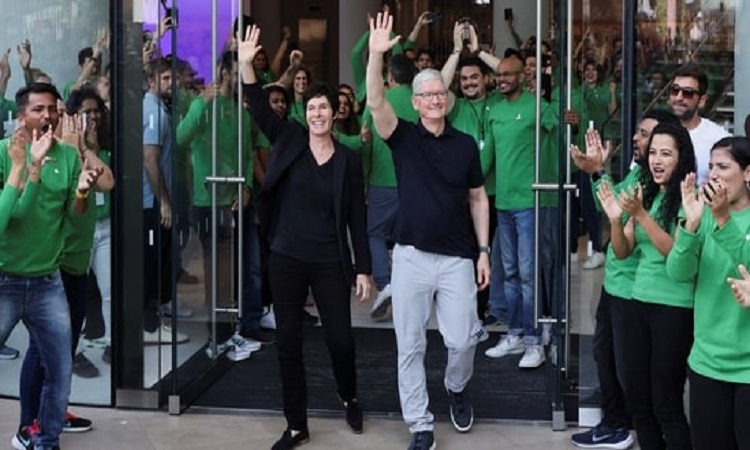 Apple CEO Tim Cook at India's first retail store in Mumbai