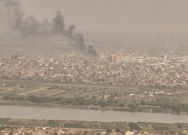 Smoke rising over the Khartoum North Light Industrial Area, in Bahri, Sudan