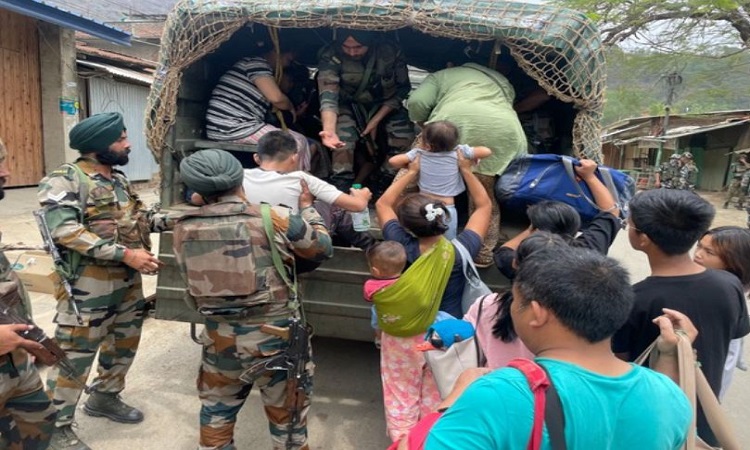 Civilians being rescued in Manipur