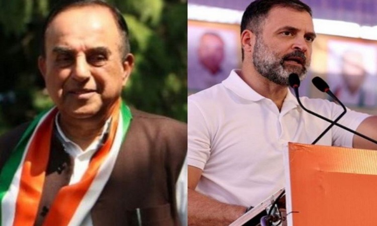 BJP leader Subramanian Swamy (left), Congress leader Rahul Gandhi (right)