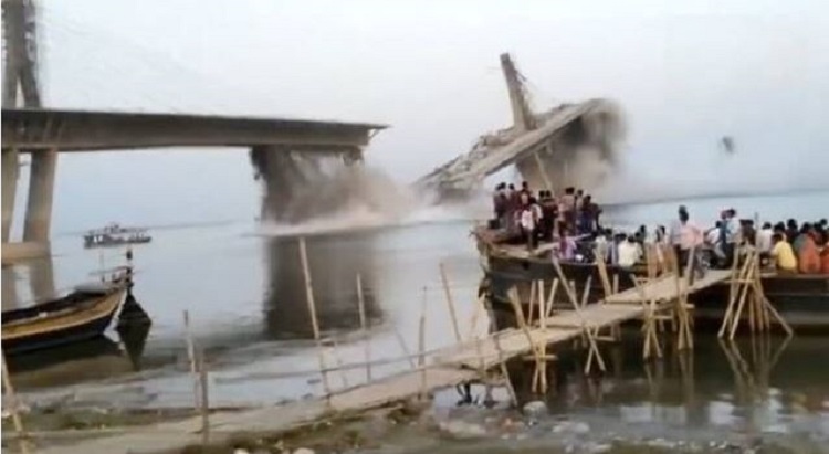 An under-construction Ganga bridge collapses in Bhagalpur