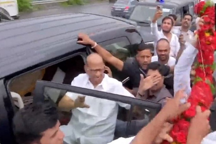 NCP chief Sharad Pawar at Khed-Shivapur toll plaza on Pune-Satara Highway