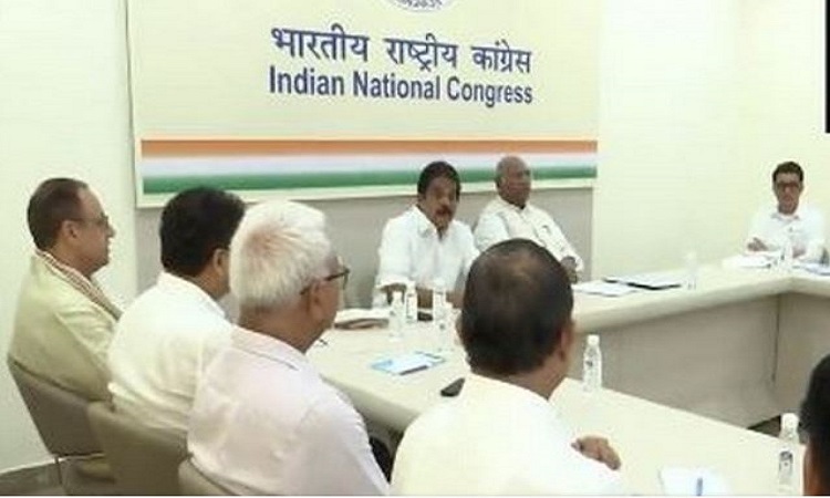 Congress Chief Mallikarjun in a meeting with party leaders in Delhi