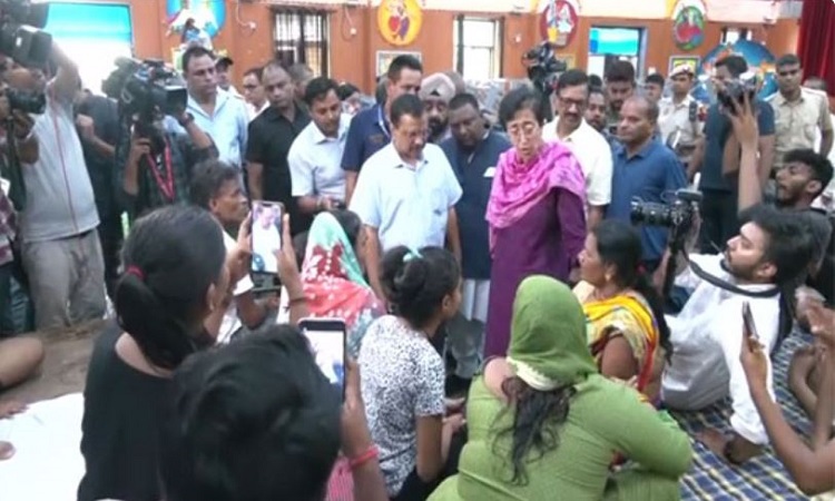 Delhi Chief Minister Arvind Kejriwal, Minister Atishi visit relief camp at Mori Gate