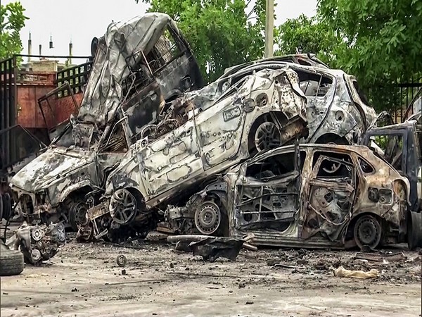 Vehicles torched by rioters during clash in Haryana's Nuh