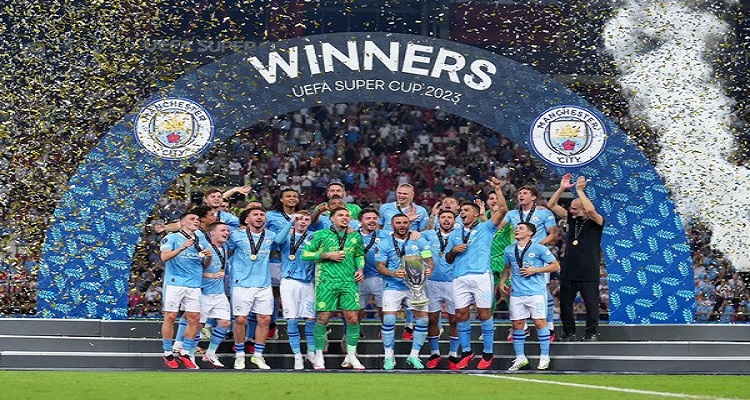 Manchester City with the trophy