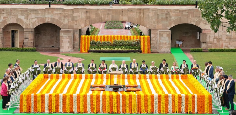 G-20 leaders paying homage at Raj Ghat