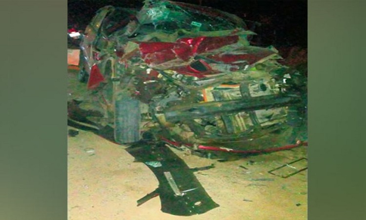 A photo of the damaged car in the accident