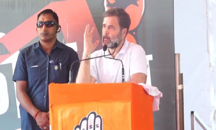 Rahul Gandhi addresses a rally in Shahdol