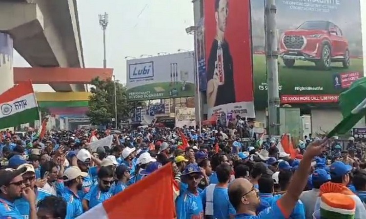 A sea of Blue outside the Narendra Modi stadium