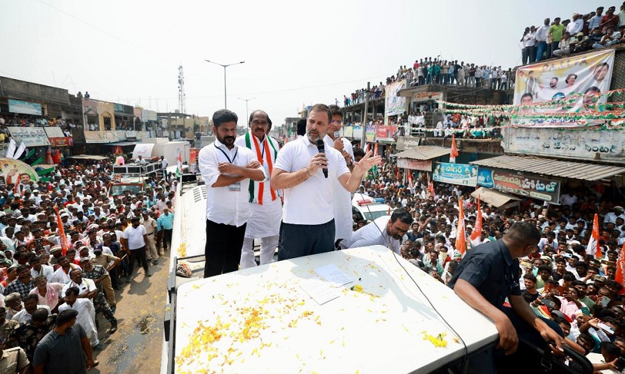 Rahul Gandhi addresses a massive rally