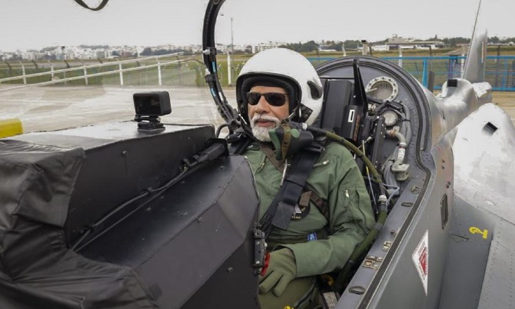 PM Narendra Modi takes a sortie on Tejas