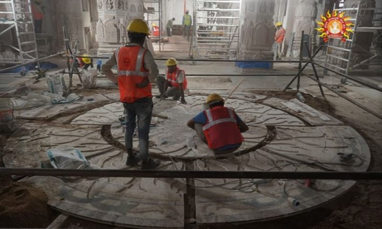 Floor inlay work at Ram Temple in Ayodhya