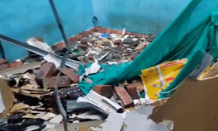 Newly constructed wall collapsed in the Kanathur area