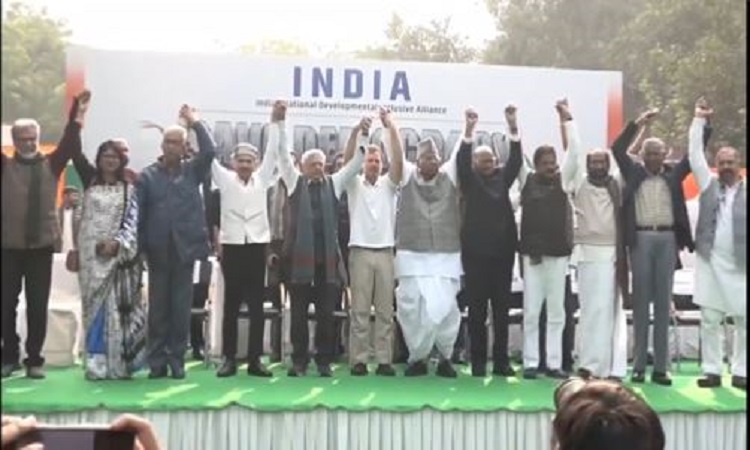 INDIA bloc leaders hold protest at Jantar Mantar