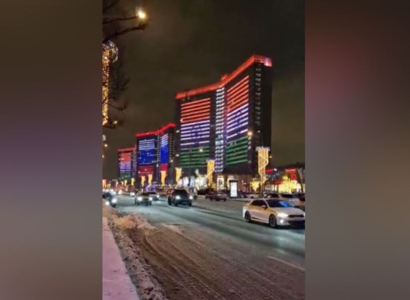 Buildings of Moscow's Novy Arbat lighten up in Indian and Russian tricolours in honour of 75th Republic Day