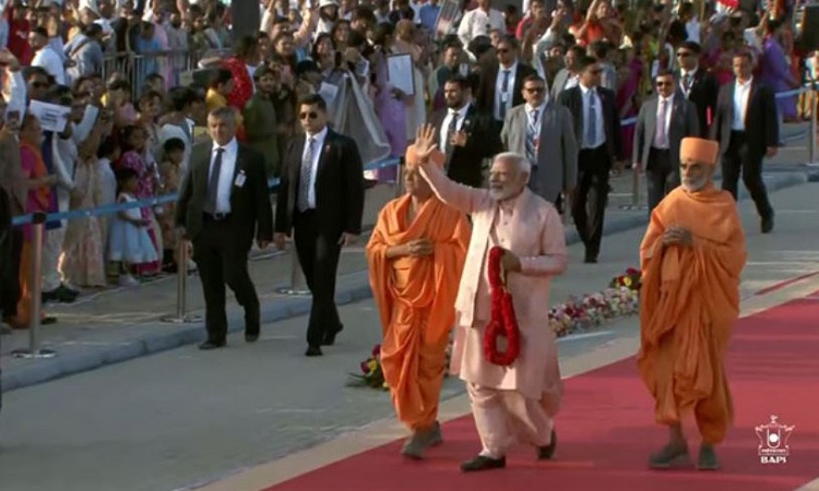 PM Narendra Modi arrives to inaugurate the BAPS Hindu Mandir in Abu Dhabi, UAE