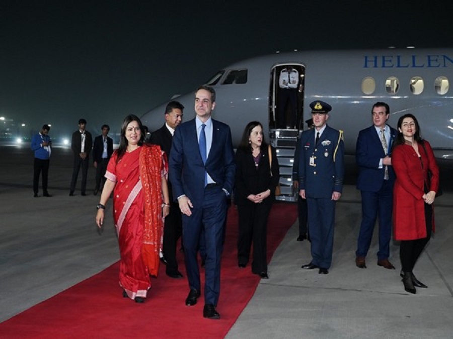 Greek Prime Minister Kyriakos Mitsotakis arrive in India