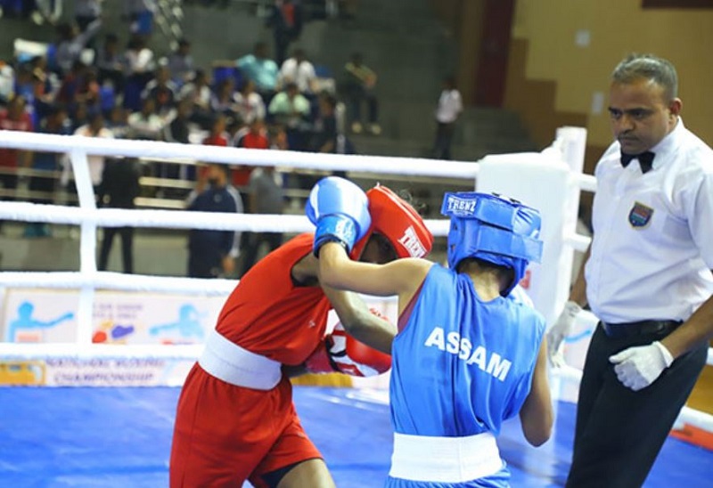 Boxers in action during a match