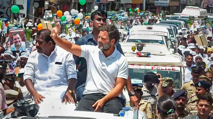 Rahul Gandhi during an election campaign for the Lok Sabha polls, in Wayanad