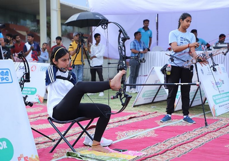 Sheetal Devi in action during Khelo India national archery meet