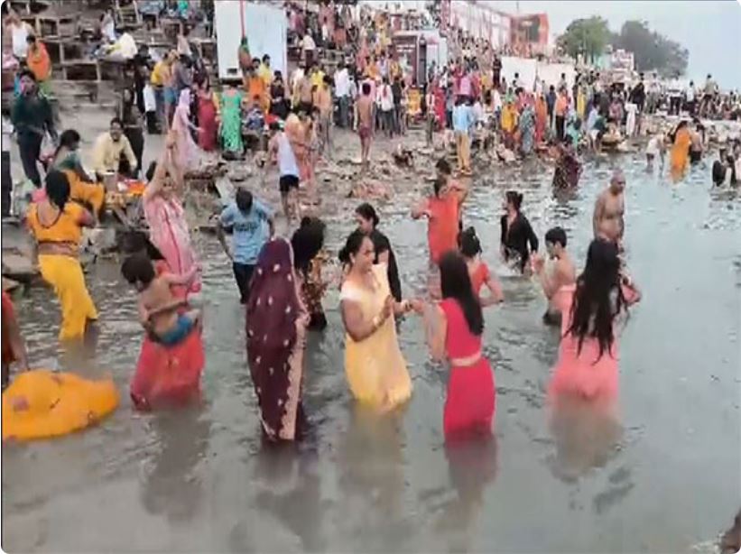 Devotees take a holy dip in Sarayu River in Ayodhya